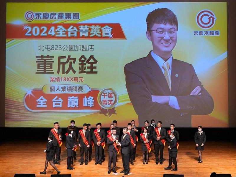在永慶加盟四品牌「聯賣」的助攻下，董欣銓創業成立永慶不動產北屯823公園加盟店三年，累積團隊業績達1.2億元。圖：永慶房產集團提供
