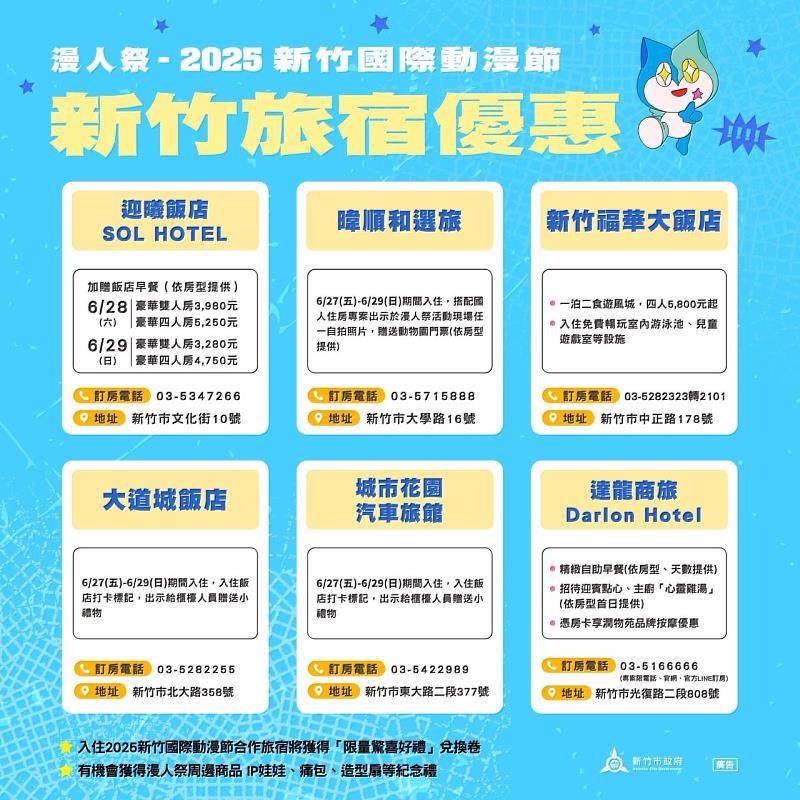 新竹市2025漫人祭住宿優惠開跑。