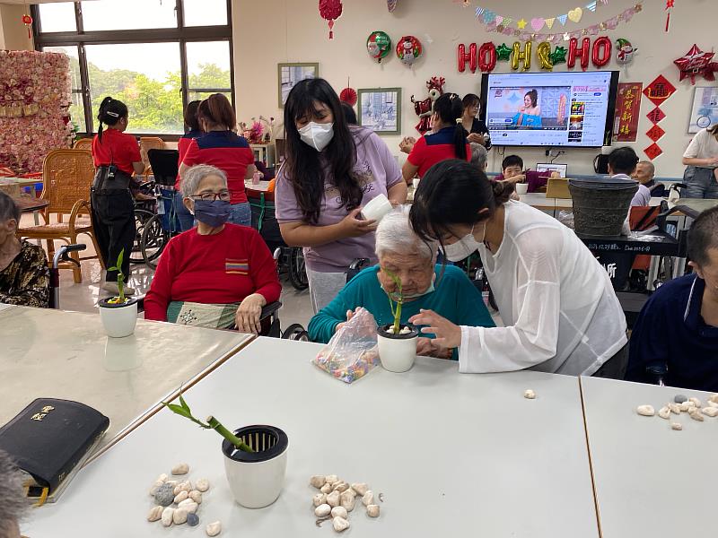 元培高齡學程學生帶領長輩進行小盆栽種植