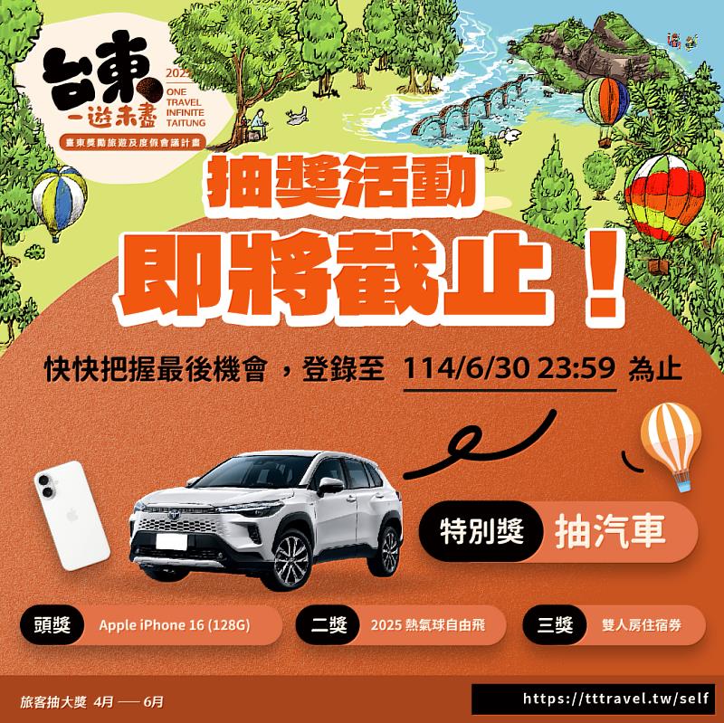 「台東一遊未盡」抽獎活動即將截止! 快上網登記 把台東好禮帶回家