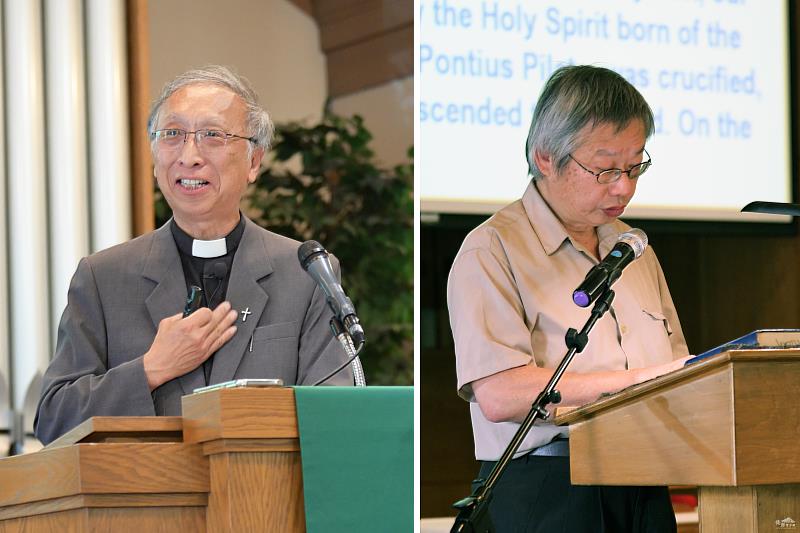 (左圖) 牧師陳耀生擔任主禮，(右圖) 長老鄧培德擔任司禮