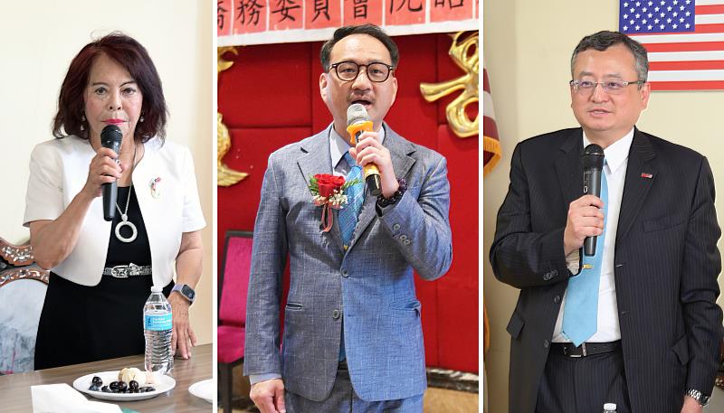 阮昭 (中) 、類延峰、中華會館主席項邦珍項邦珍 (左) 致詞