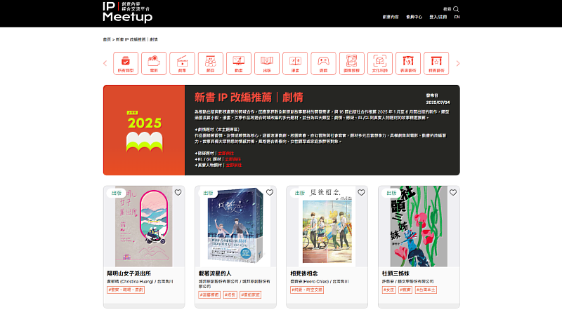 IP Meetup 是不限時空的跨域媒合平台，未來將持續推出不同產業類別的主題專區，回應市場趨勢與需求。（文策院提供）