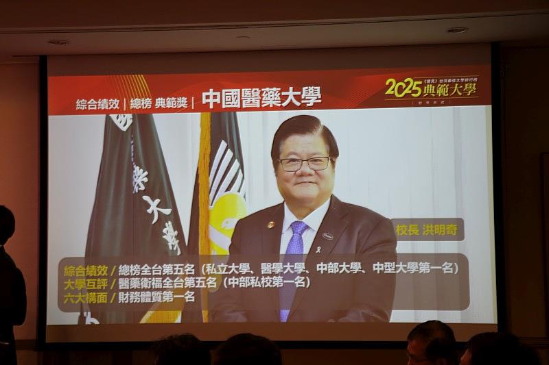 中國醫藥大學辦學績效榮獲2025《遠見雜誌》台灣最佳大學綜合評比五項第一。