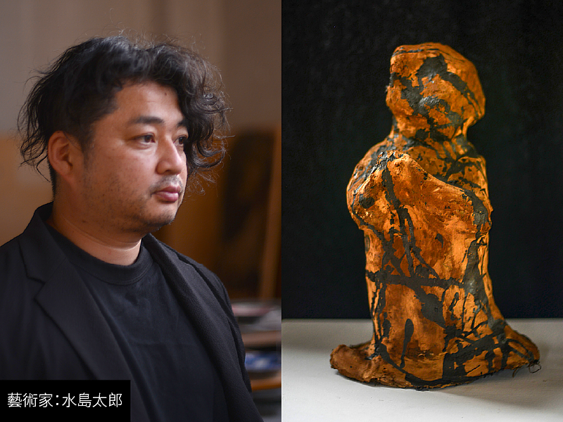 脫活乾漆的當代表達。藝術家水島太郎承襲奈良時代乾漆技法，透過層層布與漆的堆疊，賦予角色靜謐與祈願的時間質感。