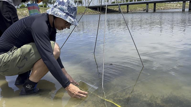 圖說、南山人壽與國立中山大學合作海草復育計畫，預計每兩個月進行一次監測與移植，並放置鹽度與與溫度計進行環境因子數據收集。