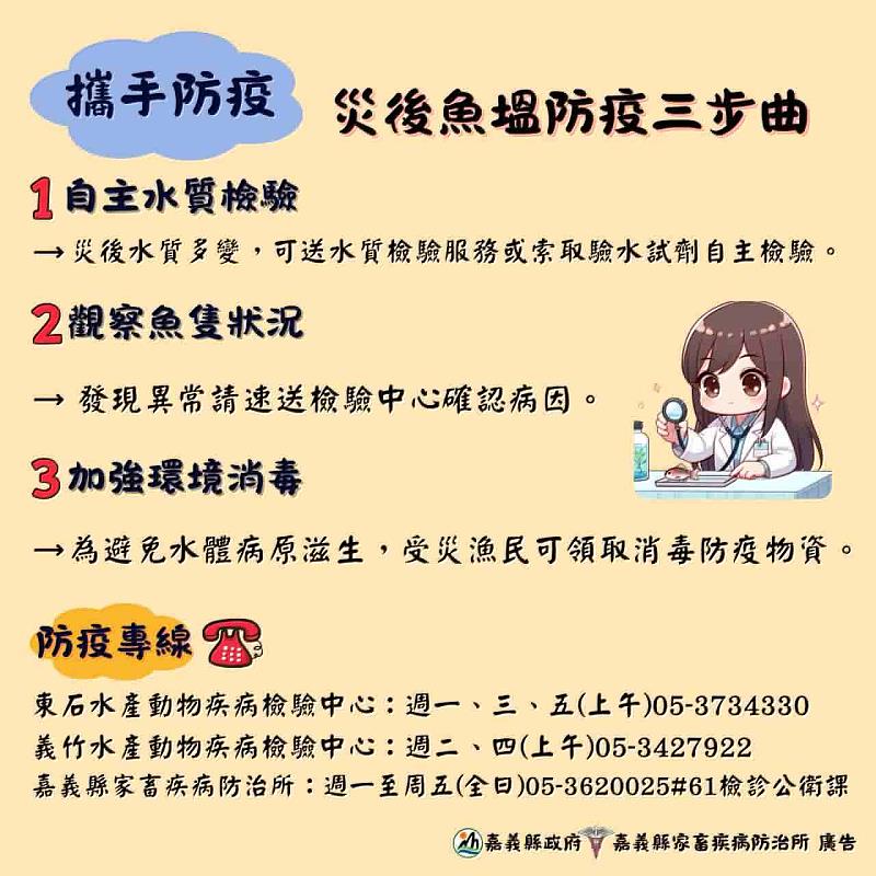 嘉義縣府啟動災後死魚、魚寮廢棄物清運及防疫措施