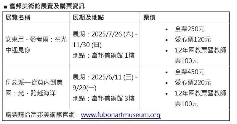 ■ 富邦美術館展覽及購票資訊