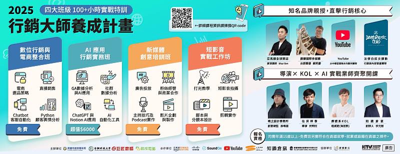 今年第五屆「行銷大師養成計畫」課程豐富多元，師資陣容堅強，即日起開放報名。