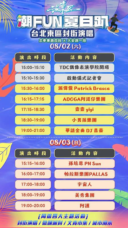 「混東區潮FUN夏日趴」封街演唱會,於8月02日到8月03日熱鬧登場!嗨翻東區街頭,讓民眾感受夏日音浪。(圖片由臺北市東區商圈發展協會提供