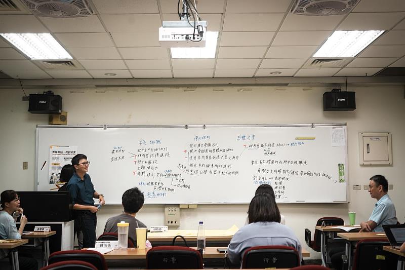 世界咖啡館分組討論,集思廣益提出青年參與公共議題的創新構想。