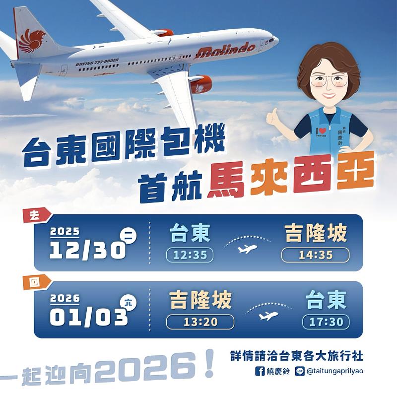 台東國際航班再創里程碑！首度開通直航飛往馬來西亞 東海岸魅力揚名國際(照片由台東縣府提供)