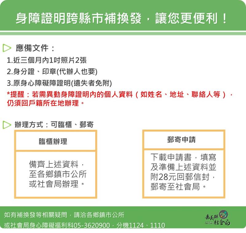 身心障礙證明補換發作業免返回戶籍地辦理