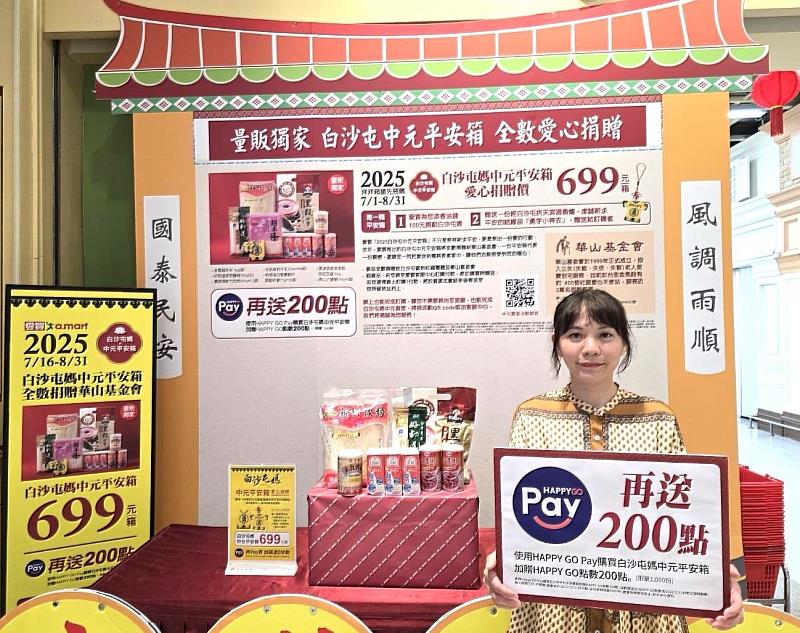 即日起至8月31日使用HAPPY GO Pay購買「白沙屯媽中元平安箱」即可獲得200點點數加碼回饋。
