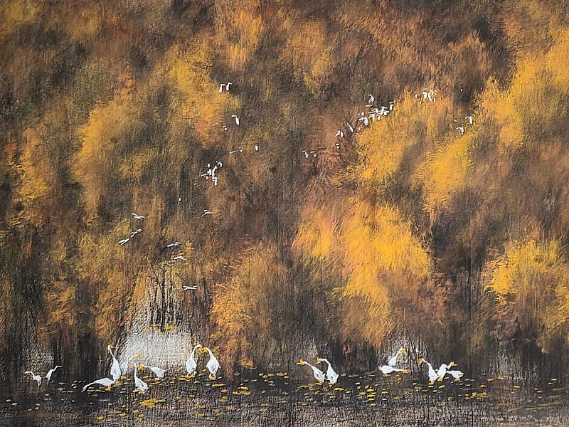 （展覽作品搶先看）林俞君作品〈秋日嬉戲〉－筆墨間流轉季節風景，呈現靜謐與生機。