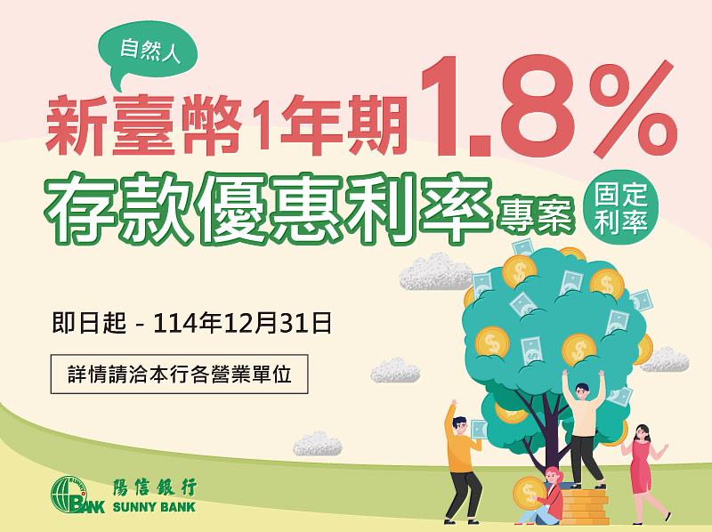 台幣優利定存 享年利率1.8%
