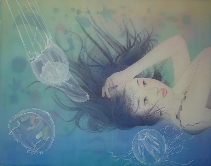 藝術家陳苾文膠彩作品〈漂浮〉