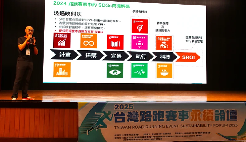 運動筆記總監蔡弘誠分享社會投資報酬率。清華大學／提供