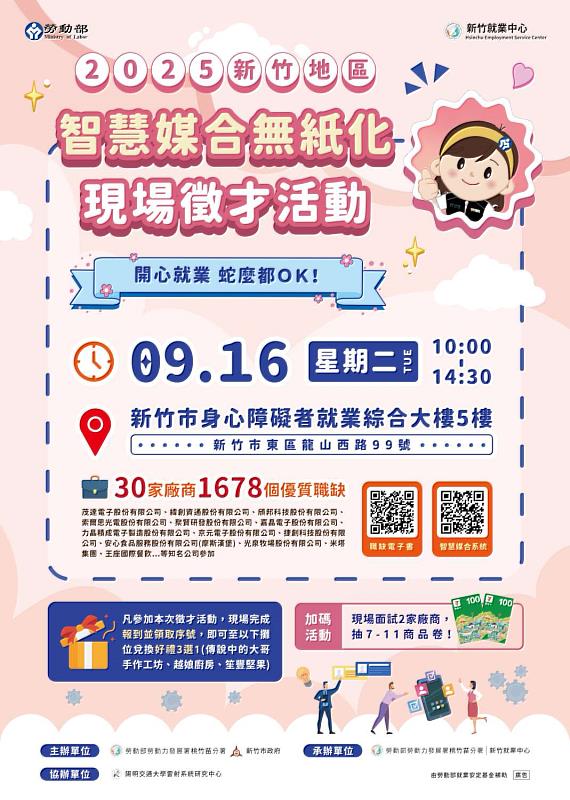 新竹市數位無紙化徵才活動9/16登場。