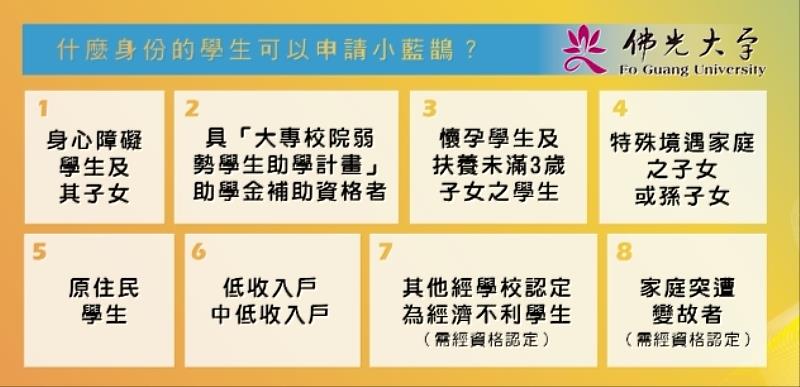 佛光大學小藍鵲助學計畫說明。