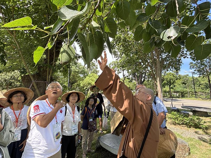 南華大學於佛陀紀念館舉辦永續發展系列講座，佛館環境教育人員覺均法師介紹菩提樹的生長特性，並說明其與釋迦牟尼佛悟道成佛的淵源。