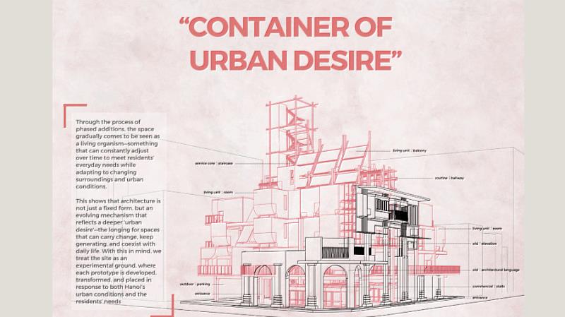 〈都市慾望容器Container of Urban Desire〉以老屋改造為主題,獲得 HUCE Award。(圖/淡江大學提供)