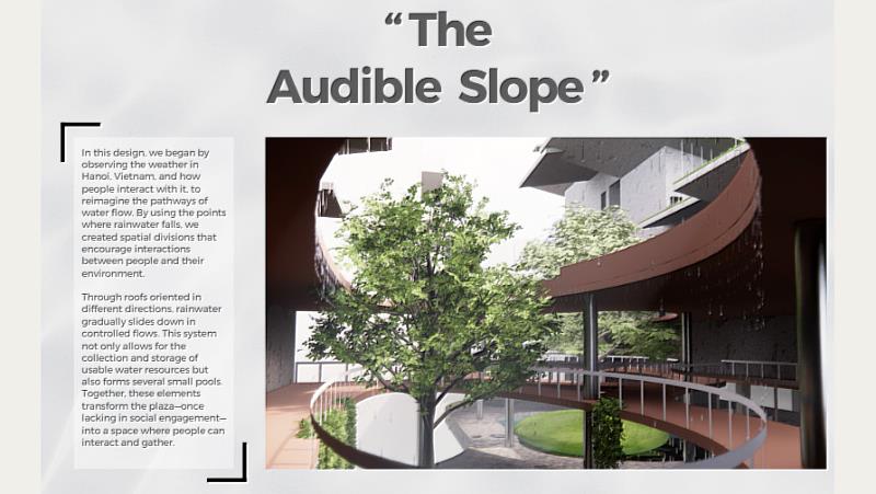 〈聽聲坡The Audible Slope〉獲工作營贊助商野村建設頒布的野村獎。（圖／淡江大學提供）