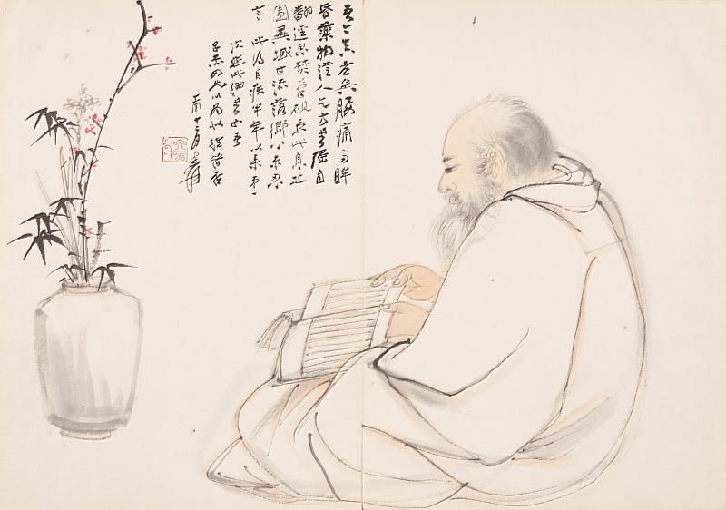 史博館《非．常文物》展出張大千自畫像《以寫我憂》，繪寫畫家的身影與心境。