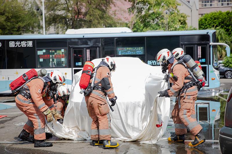 竹市電動公車暨電動車事故救災演練實況