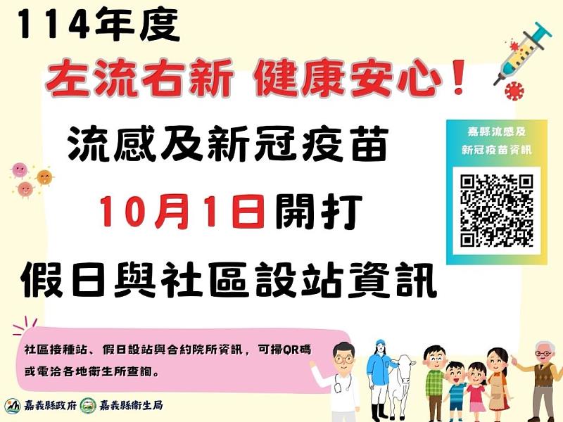 嘉義縣備13萬劑流感公費疫苗 籲民眾接種建立群體防護網
