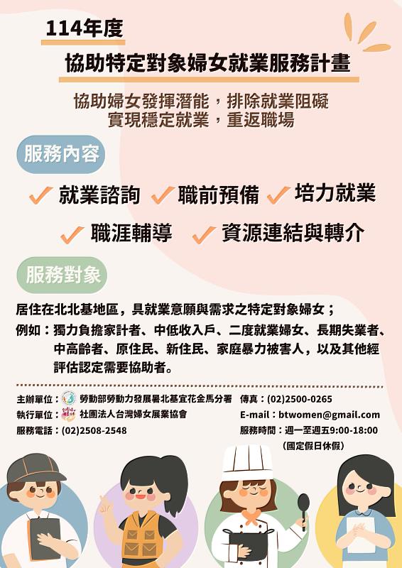 勞動部「協助特定對象婦女就業服務計畫」