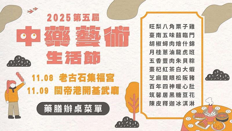 11/08-09 藥膳辦桌菜單，由「東香臺菜 蔡瑞成總舖師」作主料理人。