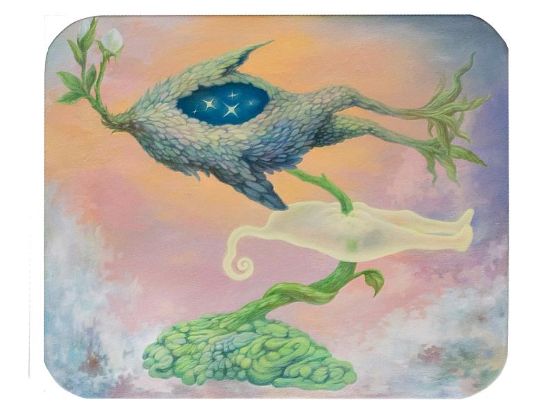 董晏伶作品〈內在生長場〉柔和色彩與有機線條交織出生命的律動，如同情緒在心中悄然萌發，帶領觀者走入想像的生長場域。
