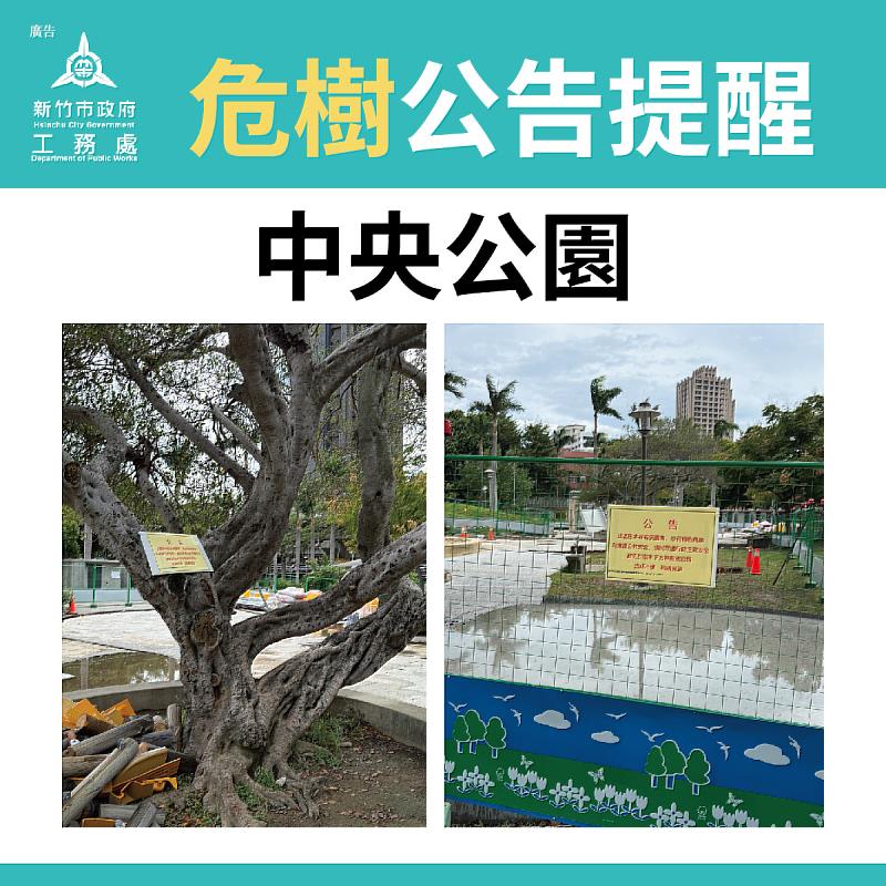 圖3 竹市府於多處設立「危樹公告牌」，提醒民眾避開高風險區域。