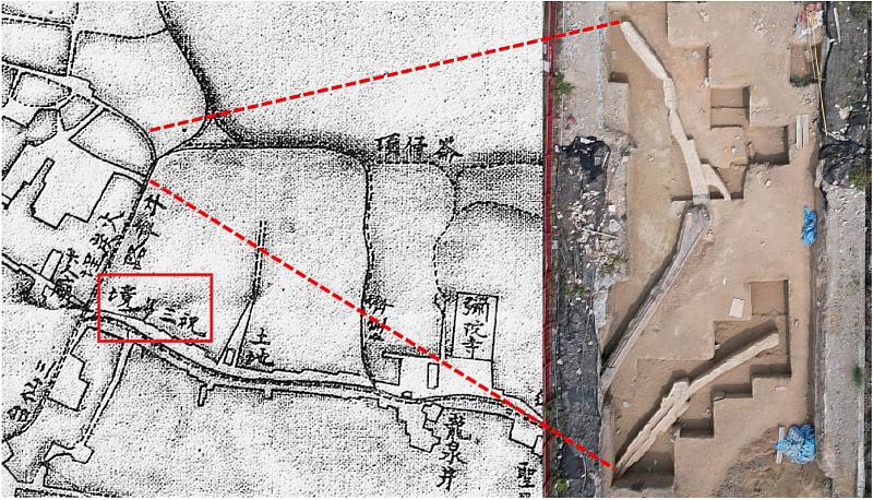 遺構、祝三多境與1875年「臺灣府城街道全圖」對照圖