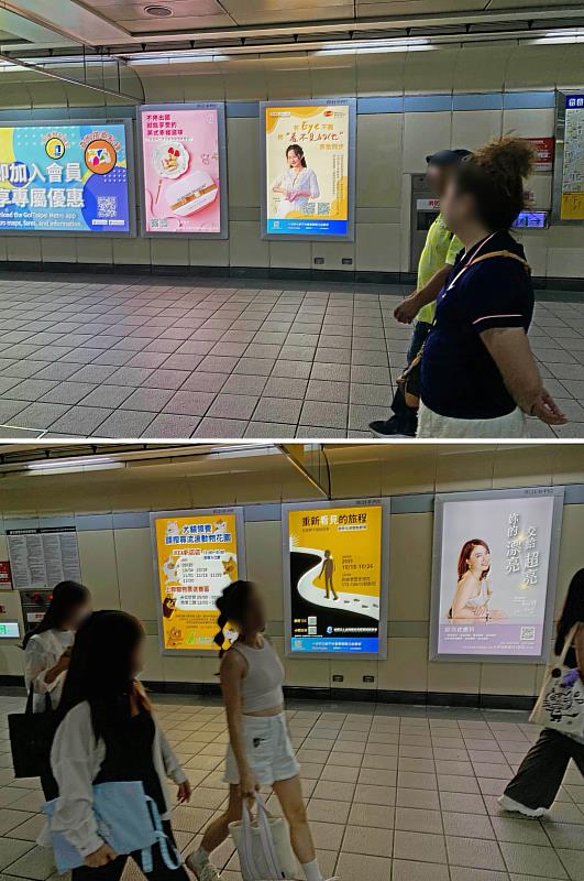 在台北捷運西門站B1層的公益燈箱中，展出由「台北市視障者家長協會」與「台灣數位有聲書推展學會」廣告，期盼透過戶外媒體推廣視障教育，喚起更多人對閱讀平權與無障礙參與的重視。（台灣摩菲爾提供）