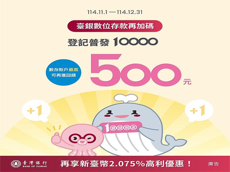 臺銀數存享2.075%高利!登記普發1萬再享最高500元響應政府政策