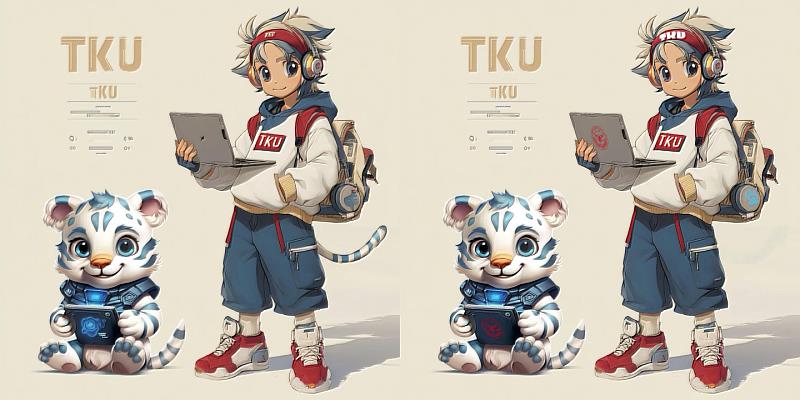 呂冠霆與AI協作生成的「AI學伴淡小虎與訓練師」初稿(左)與完稿(右)。(圖/淡江大學提供)