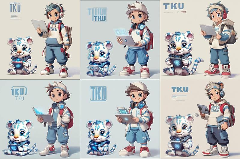 呂冠霆與AI協作生成的「AI學伴淡小虎與訓練師」其他設計圖。（圖／淡江大學提供）