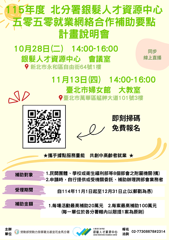 北分署11月13日辦理「五零五零就業網絡合作補助計畫」說明會