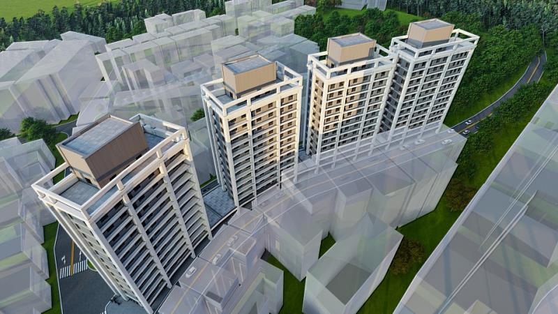 淡水案鄰近多處學區及綠地公園，提供家庭豐富教育資源。(模擬示意圖，新北住都中心提供)