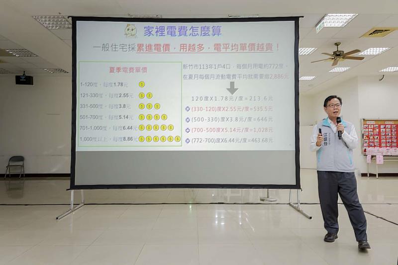 環保局長江盛任分享住宅電費計算方式，與多項節電妙招。