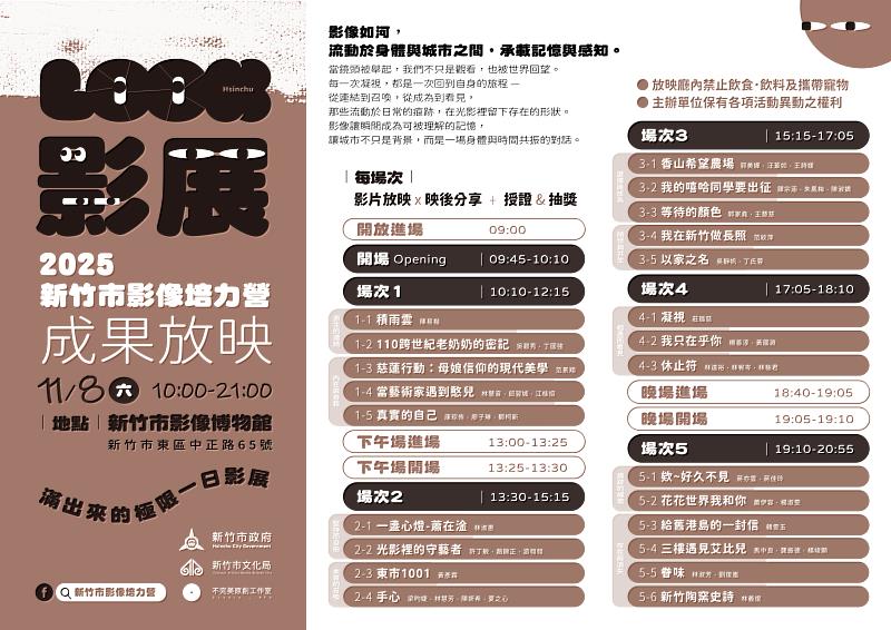 「2025新竹市影像培力營成果放映」11/8(六)於新竹市影像博物館登場。