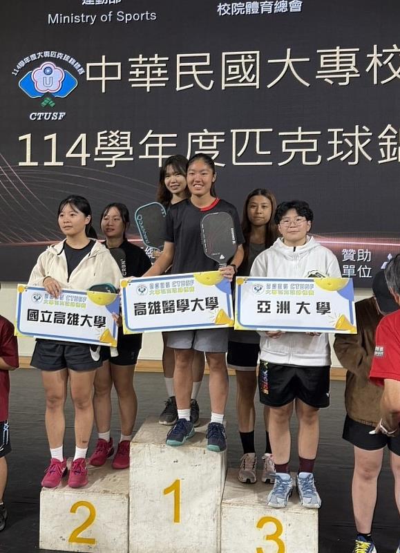 亞大奪「2025全國大專校院匹克球錦標賽」女子雙打季軍。