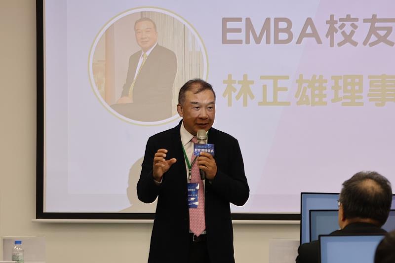 EMBA理事長林正雄表示，這間教室不只是教室，而是未來管理人才學習AI、AIGC、資料分析與商業決策的重要基地。