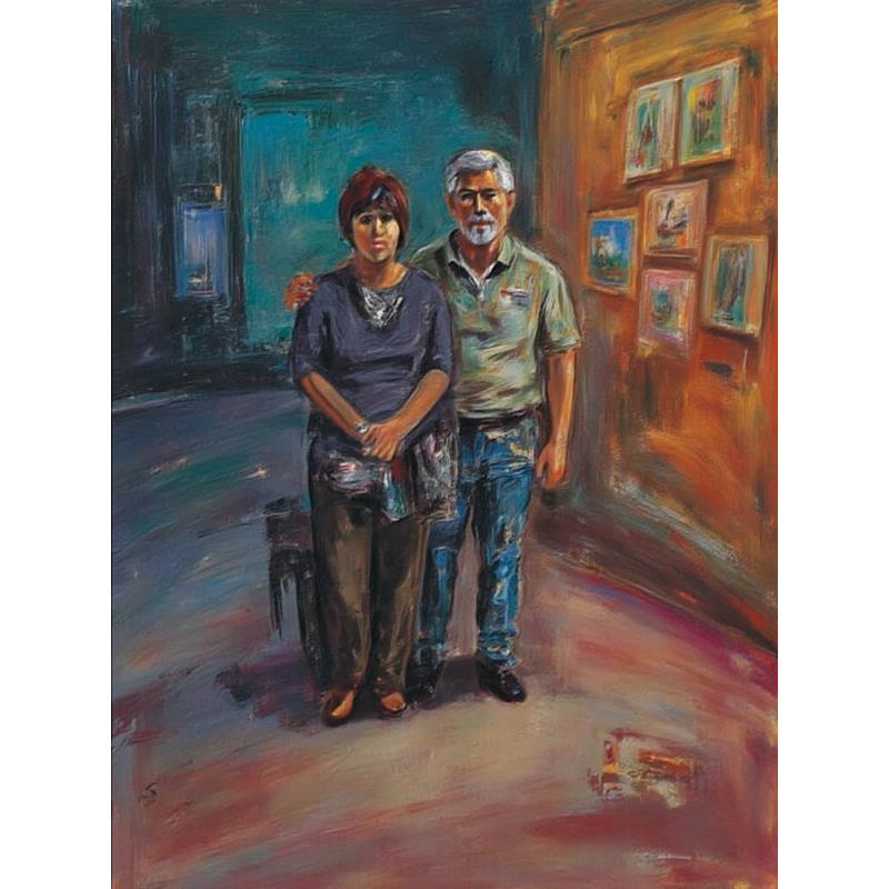 藝術家沈哲哉的油畫風格顏色鮮明，「藝術家風格演算」AI互動體驗辨識度高。（南美館提供）