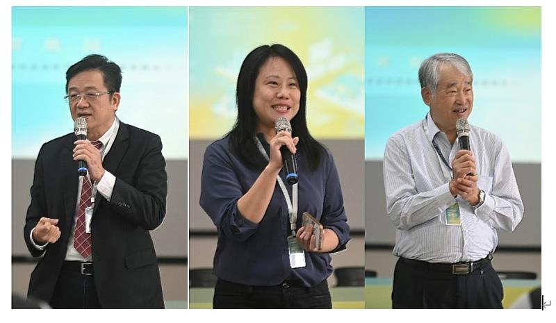 雲林縣雲林科技工業區廠商協進會黃聰榮理事長（右）國立雲林科技大學劉彥青副教授(中)國立雲林科技大學校友總會蘇振毅理事長（左）為活動致詞。