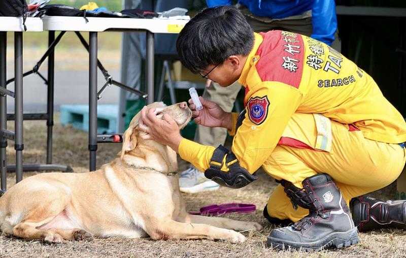 竹市搜救犬在MRT測驗情形。