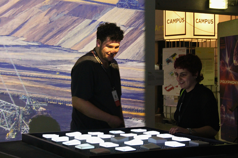 Visitors interact with Echoes of the Land at the Ars Electronica Festival in Linz. (Photo credit: Ivan Chen-Hsiu Liu)