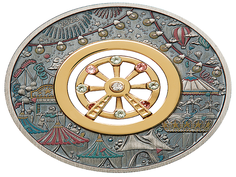 Figure1-Dreaming of Fairytale Romance - Ferris Wheel 2oz Antiqued Coloured Silver Coin
